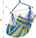 Highwild Hammock Chair Hanging Rope Swing - Max 500 Lbs - Steel Spreader Bar with Anti-Slip Rings - for Any Indoor or Outdoor Spaces (Blue Striped)