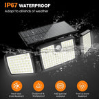 Solar Lights Outdoor, 3 Head Solar Motion Lights Outdoor with 2500LM High Brightness, Built-in Bigger Tempered Glass Solar Panel, Sensitive PIR Motion Inductor(3-Pack)