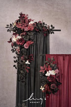 Artificial Flower Wedding Arch Decor Kit, Black and Burgundy, 4 Pieces