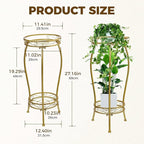 Plant Stand Indoor Outdoor，Tall Gold Metal Rustproof Stable Plant Stands，2 Tier 27.1 inch Multiple Plant Rack Holder Rack Flower Pot Stand Heavy Duty Plant Shelf (Gold)