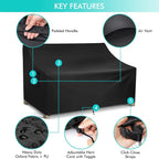 Sofa Cover for 4-Seater Patio Sofa, Black Oxford Waterproof with Air Vent