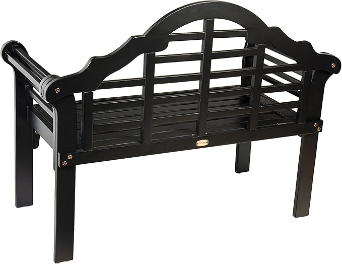 Plow & Hearth Weatherproof Lutyens Eucalyptus Wood Garden Bench | Foldable Patio Bench | Outdoor Furniture Seating for Porch Park Deck | Black
