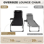 KingCamp Oversize Lounge Chair Outdoor, Extra Large Padded Folding 5 Positions Chaise Tanning Chairs with Pillow & Side Table for Outside Sunbathing Beach Patio Pool Camping (Black)