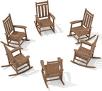 KINGYES Oversized Outdoor Rocking Chair Set of 6, All-Weather Patio Rocking Chairs for Porch, HDPE Outdoor Patio Rockers with High Back & Wide Seat for Garden, Lawn, Brown