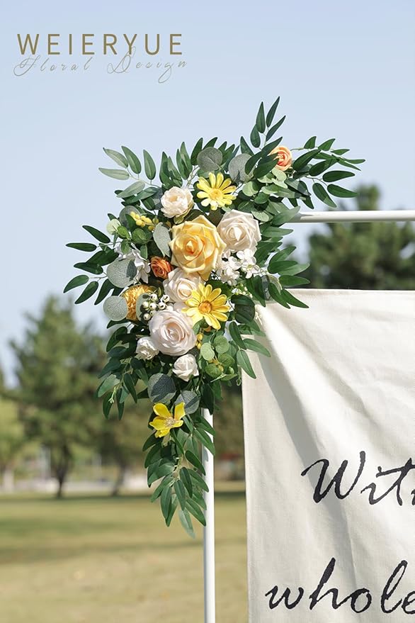 Artificial Flowers Wedding Arch Swag Set, 2 Pieces, Creamy Yellow Silk