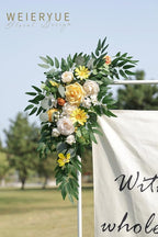 Artificial Flowers Wedding Arch Swag Set, 2 Pieces, Creamy Yellow Silk