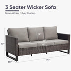 Belord Outdoor Couch Patio Furniture: Wicker Patio Sofa with Deep Seat High Back, 800Lbs Weight Capacity Oversize Outdoor Seating 3 Seater Rattan Couch, Anti-Rust Frame, Brown