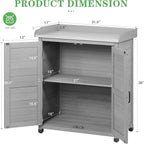 Outdoor Potting Bench with Storage Cabinet and Metal Top, Wood Workstation for Outdoor Patio, Garden (Classic Grey, 31.5x17x39‘’)