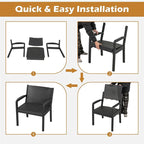 COSTWAY 3 Piece Patio Furniture Set, Outdoor PP Rattan Wicker Furniture Set with 2 Modern Rattan Armchair and 25” Squire Side Table for Patio, Garden, Poolside, Bistro, Black