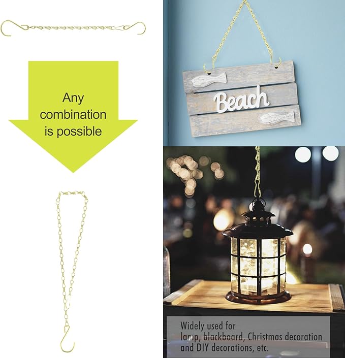 RIFNY 20 Inch Gold Chain for Hanging Plants, Small Plant Chains for Hanging Baskets Kits with Hooks for Bird Feeders Planters Billboards Lanterns Wind Chimes Ornaments Outdoor Indoor Use (5 PCS)
