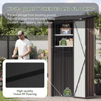 Aoxun Outdoor Storage Shed with Floor - Vertical Cabinet with 2 Adjustable Shelves & Lockable Doors, Waterproof Small Tool Shed, for Backyard Garden Patio Lawn Indoor, Brown