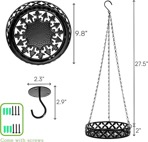 2 Pack Hanging Planters, 9.8 Inch Metal Plant Hanger, Decorative Glossy Black Plant Pot Holder, Planter Hanging Baskets with Chains and Hooks for Indoor or Outdoor Balcony Porch Home Decor