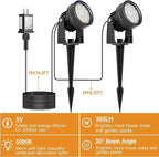Warm White Spot Lights, Outdoor 3000K LED Spotlights, Outside Landscape Lighting IP65 Waterproof Garden Uplights for Lawn Front Porch Driveway Decorative, 2 Lights