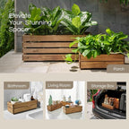 Wooden Planter Box, Storage Box 17”L x6”W x5.5”H with Crate Style, Acacia Wood Flower Container, Rustic Rectangle Planter for Planting, Decor and Storage - 3 Colors (Golden Walnut)