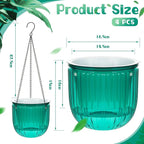 Meanplan 4 Pcs Self Watering Hanging Planter Indoor 6.5 Inch Hanging Baskets for Plants Outdoor Plastic Flower Pot with 3 Hooks Chains Drainage Holes for Garden Home, Medium Size(Emerald)