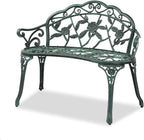 VINGLI 38.5" Patio Park Garden Outdoor Metal Rose Bench, 2-Person Cast Iron Cast Aluminium Frame Antique Finish Chair,Accented Lawn Front Porch Path Yard Decor Deck Furniture (Green, Rose)