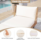 Tangkula Patio Rattan Daybed Set of 2, Boho Outdoor Wicker Lounge Sofa with Seat & Back Cushions, 2-Seat Bench Sun Lounger Chair with Robust Metal Legs for Deck, Backyard, Porch, Poolside (Off White)