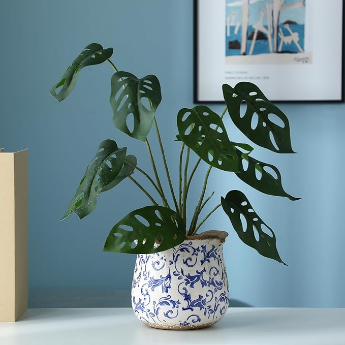 6 Inch Ceramic Plants Pots Vintage Ceramic Flower Planters Crackle Glaze Finish Flower Pots Decorative Floral Vintage Planters for Living Room Garden Home Decor Gifts(Chinoiserie)