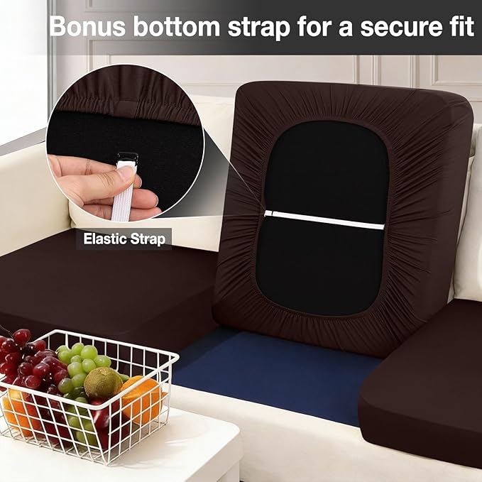 Cushion Covers 8-Piece Stretch Patio Set in Coffee with Anti-Slip Straps