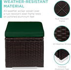 Best Choice Products Set of 2 Wicker Ottomans, Multipurpose Outdoor Furniture for Patio, Backyard, Additional Seating, Footrest, Side Table w/Storage, Removable Cushions - Midnight Green/Brown
