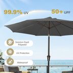 MEWAY 9ft Patio Umbrella Outdoor Table Umbrellas with Push Button Tilt and Crank, Market Umbrella 8 Sturdy Ribs for Deck, Garden, Pool and Backyard, Gray