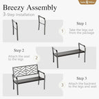 Sophia & William Outdoor Metal Bench Patio Garden Bench, Cast Iron Park Benches for Outside with Minimalist Backrest, Black