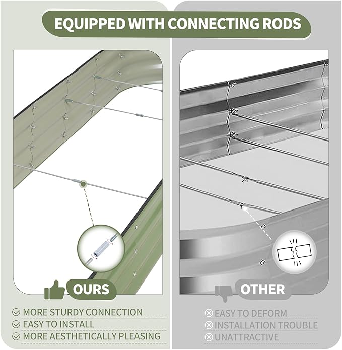 Galvanized Raised Garden Bed - 8x2x1FT Metal Planter Boxes Outdoor | Oval Steel Raised Bed Kit for Gardening with Protective Tape, Bracing Rods, Gloves for Vegetables, Flower, Herb (Green)