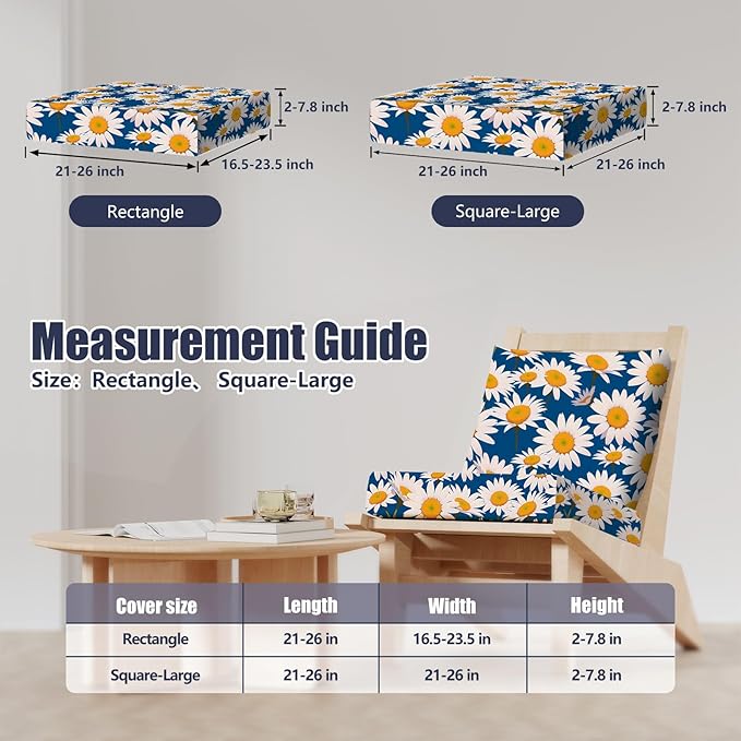 Cushion Covers 8 Pack Stretch Fit Daisy Flower Patio Slipcovers