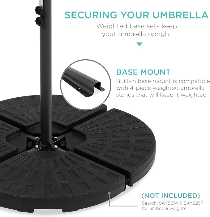 Best Choice Products 10ft Solar LED Offset Cantilever Hanging Market Patio Umbrella, 8 Sturdy Ribs, Easy Adjustment - Black