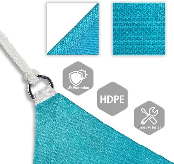 Patio Paradise 2' x 2' x 2' Sun Shade Sail Triangle Canopy Shade Cloth Fabric Sunlight Block Patio Pergola Cover HDPE Deck Awning for Outdoor Backyard Roof Shading, Turquoise