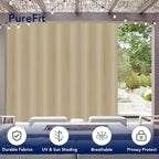 PureFit Outdoor Curtains for Patio Waterproof Weatherproof, UV Resistant Outside Curtains for Gazebo, Front Porch, Pergola, Sun Blocking Privacy Curtain, 150W x 95L inch, 1 Panel, Beige