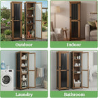 62" H Outdoor Corner Storage Cabinet with Lockable Doors, Outdoor Indoor Small Storage Cabinet with Metal Top, 3 Adjustable Shelves for Patio, Porch, Entryway or Small Spaces