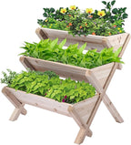 Raised Garden Bed, 3-Tier Vertical Wooden Planter with Legs, Beige