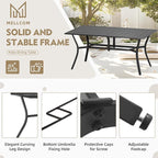 MELLCOM 63''x38'' Outdoor Dining Table for 6, E-Coating Metal Patio Dining Table with 1.57'' Umbrella Hole, All-Weather Black Rectangular Table for Porch, Garden, Backyard, Poolside, Lawn