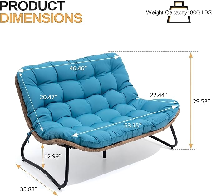 Crestlive Products Outdoor Loveseat 3PCS, Outdoor Sofa Set, All-Weather Boho Rattan Patio Furniture with Soft Cushion for Balcony, Poolside, Backyard (Without Table)