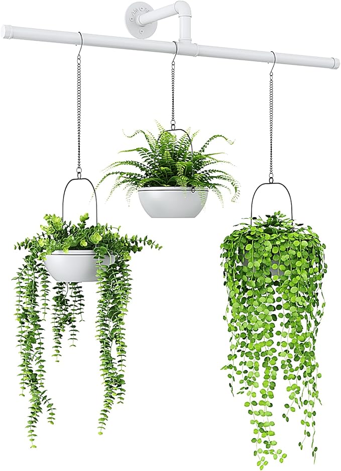 Bamworld Hanging Planters for Indoor Plants Plant Hanger Indoor Hanging Plant Holder Window Plant Shelves Metal Rod(Pot&Plant Not Included) 35.8in White