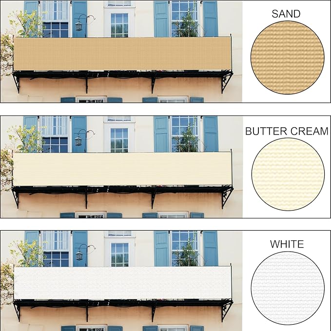 LOVE STORY Custom Size 3'x20' Butter Cream Balcony Privacy Screen,UV Block Privacy Fence Screen,90% Shield for Outdoor Pool Garden Apartment Railing