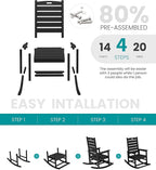 SERWALL Outdoor Rocking Chair Set of 2, Oversized Rocking Chair with Footboard for Adults, HDPE All Weather Resistant Rocking Chairs for Patio, 350lbs Weight Capacity, Black