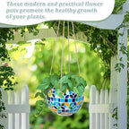 Ceramic Hanging Planter Mosaic Hanging Flower Pot Small Plant Pot for Indoor Plant Disco Ball Planter with Drainage Square Blue