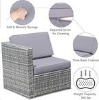 Tangkula 8 PCS Outdoor Patio Furniture Set, Rattan Wicker Sofa Set, Sectional Sofa Couch Conversation Set w/Storage Table and 12 Zippered Cushions for Garden Backyard Poolside (Grey)