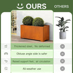 Corten Steel Planter Box-36"x15"x15"-Large Rectangular Planters For Outdoor Plants, Heavy Duty Rustic Tall Planter With Raised Support Feet For Patio, Deck, Garden, Yard, Drain Holes, Easy Assembly