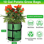 10 Gallon Potato Grow Bags with Viewing Window, 300G Nonwoven Garden Planting Pots, Heavy-Duty Surround Handles for Gardening Supplies (6Pack Grow Bags)