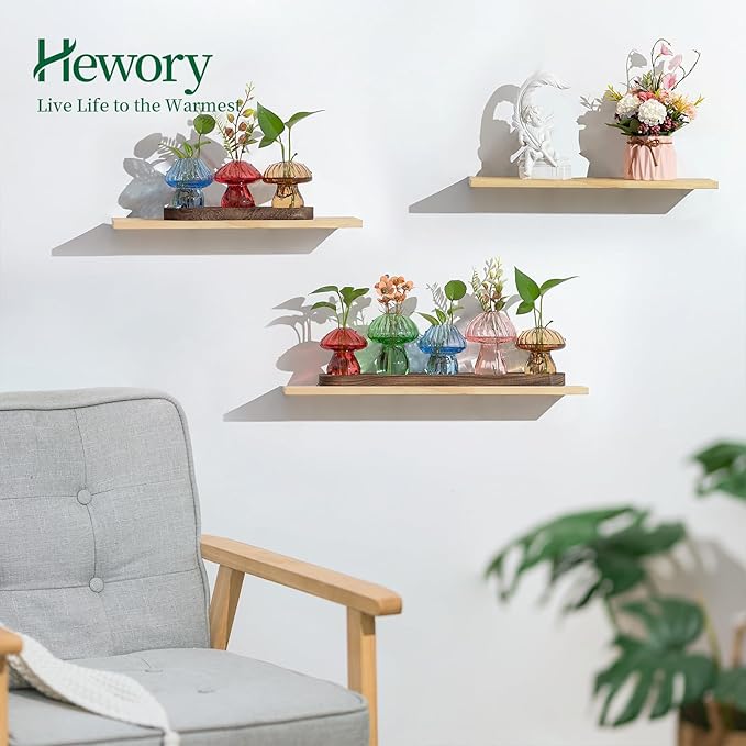 Terrarium Set of 5 Mushroom Glass Propagation Vases with Wooden Tray