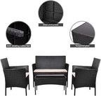 Homall 4 Pieces Outdoor Patio Furniture Sets Rattan Chair Wicker Set,Outdoor Indoor Use Backyard Porch Garden Poolside Balcony Furniture (Black and Beige)