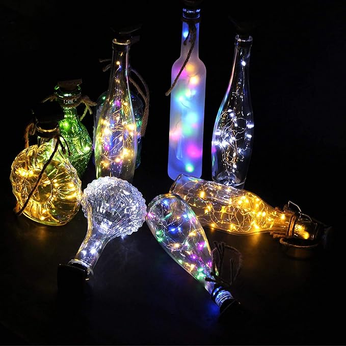 Indoor String Lights for Wine Bottles, Solar, 12 Pack, Multicolor