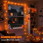 String Lights, 100 Orange LEDs, 43 FT Connectable Halloween Decor
