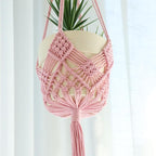 Hanging Planter with Patterns,2Packs Macrame Plant Hangers Indoor Macrame for up to 8 inch Pot Crochet Boho Plant Hanger Holder for Indoor Outdoor with 2S Shaped Stainless Steel Hooks (Pearl Pink)