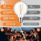 LED Bulbs, 50 Count G40 Clear Plastic E12 Dimmable