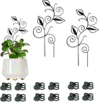 Decorative Metal Plant Trellis for Indoor Potted Plants – Leaf Shape Vine Support Stakes with 6 Plant Clips, Black/Green/Gold Garden Trellises for Climbing Plants, Vines (Black 2pcs)
