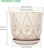 Gepege 10 Inch Plant Pot, Creamy White Ceramic Planter with Drainage Holes and Saucers for Plants Indoor and Outdoor Flower Pot